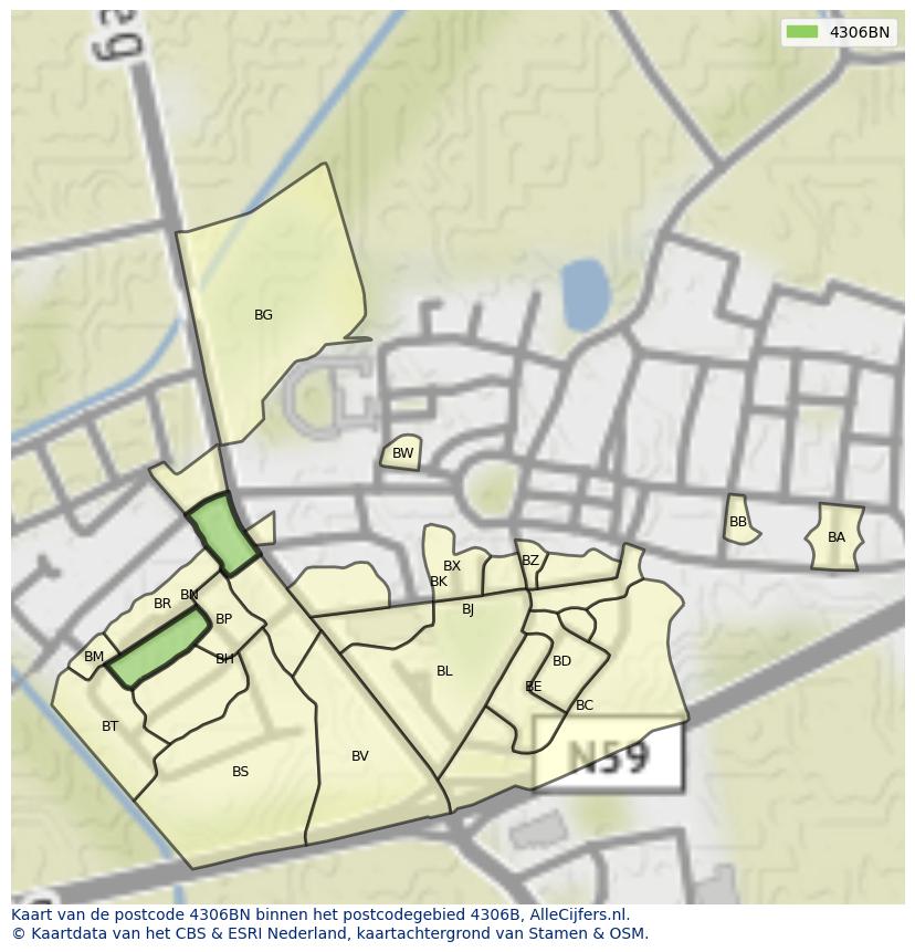 Afbeelding van het postcodegebied 4306 BN op de kaart.