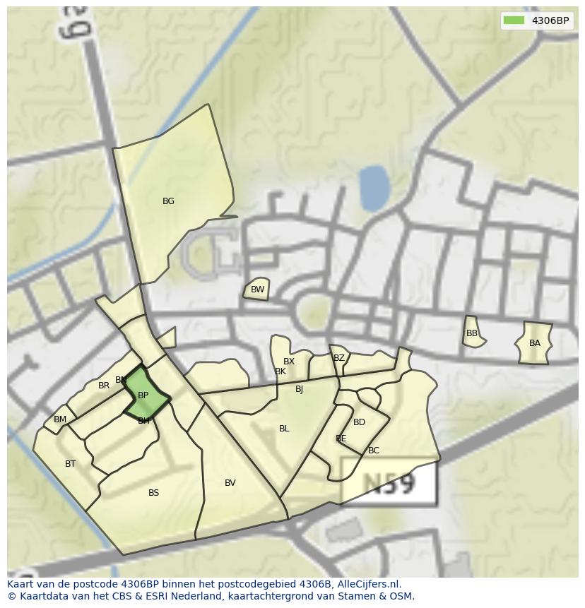 Afbeelding van het postcodegebied 4306 BP op de kaart.