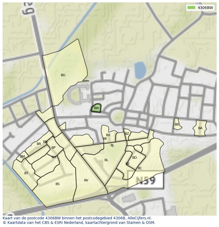Afbeelding van het postcodegebied 4306 BW op de kaart.