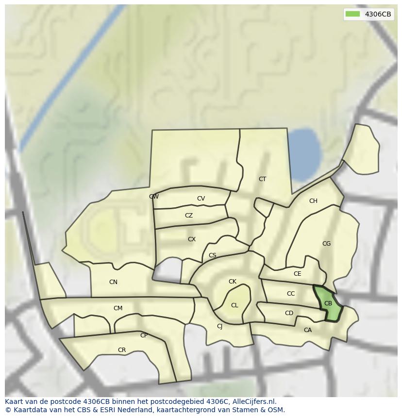 Afbeelding van het postcodegebied 4306 CB op de kaart.