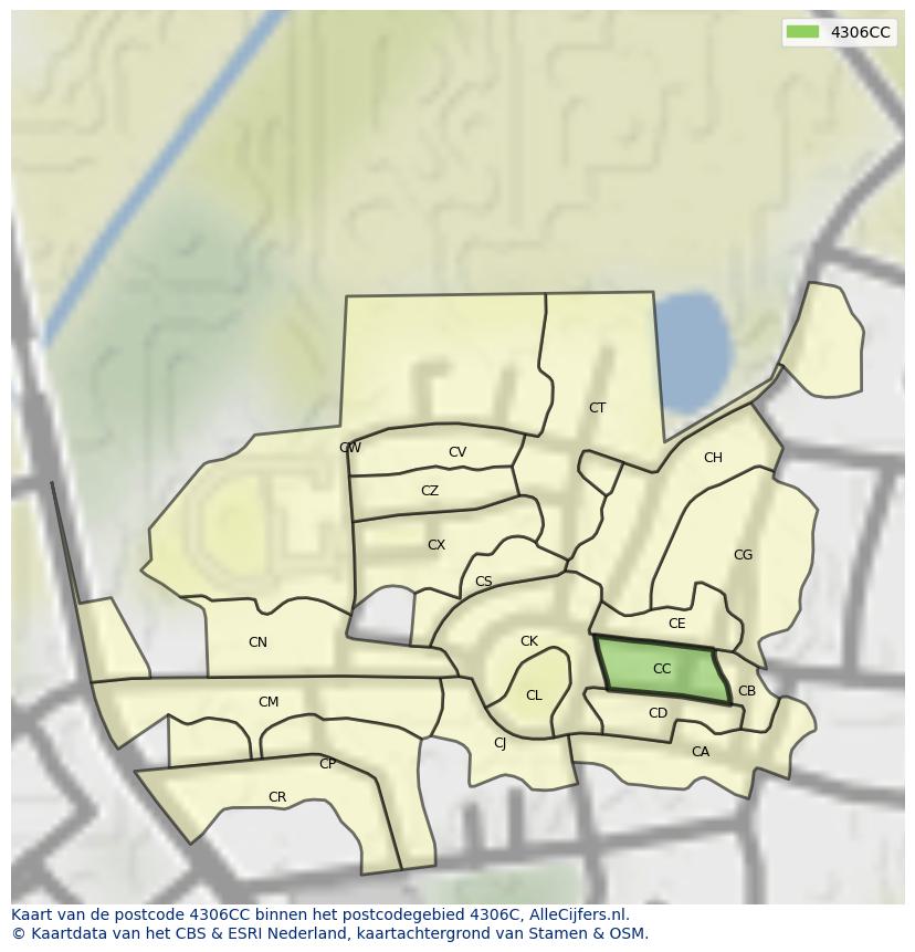 Afbeelding van het postcodegebied 4306 CC op de kaart.