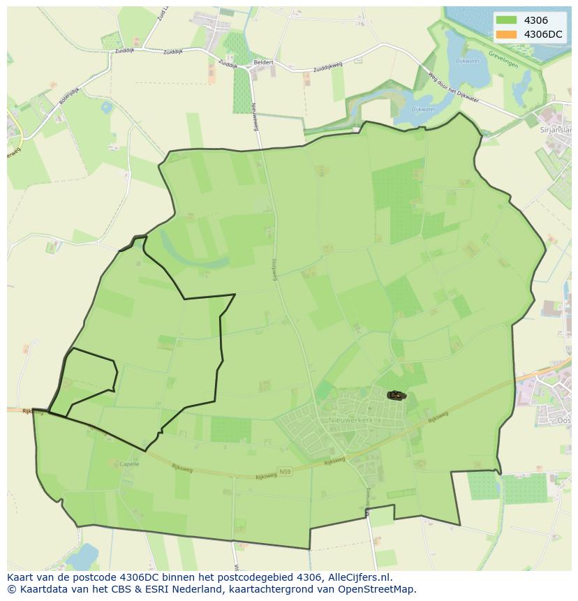 Afbeelding van het postcodegebied 4306 DC op de kaart.
