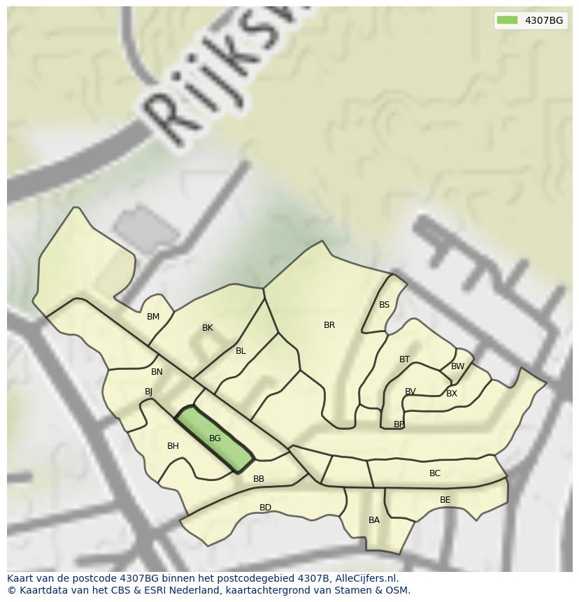 Afbeelding van het postcodegebied 4307 BG op de kaart.
