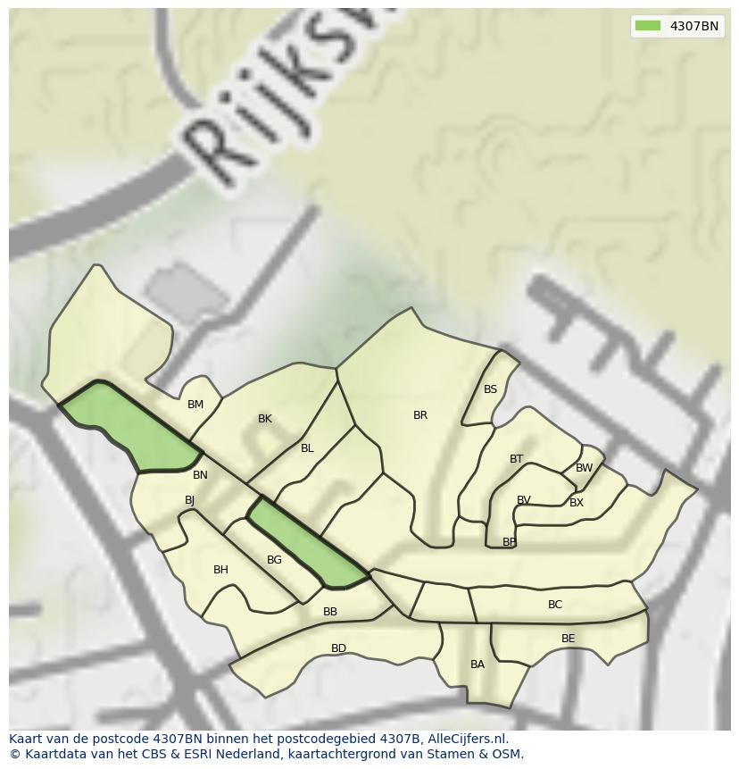 Afbeelding van het postcodegebied 4307 BN op de kaart.