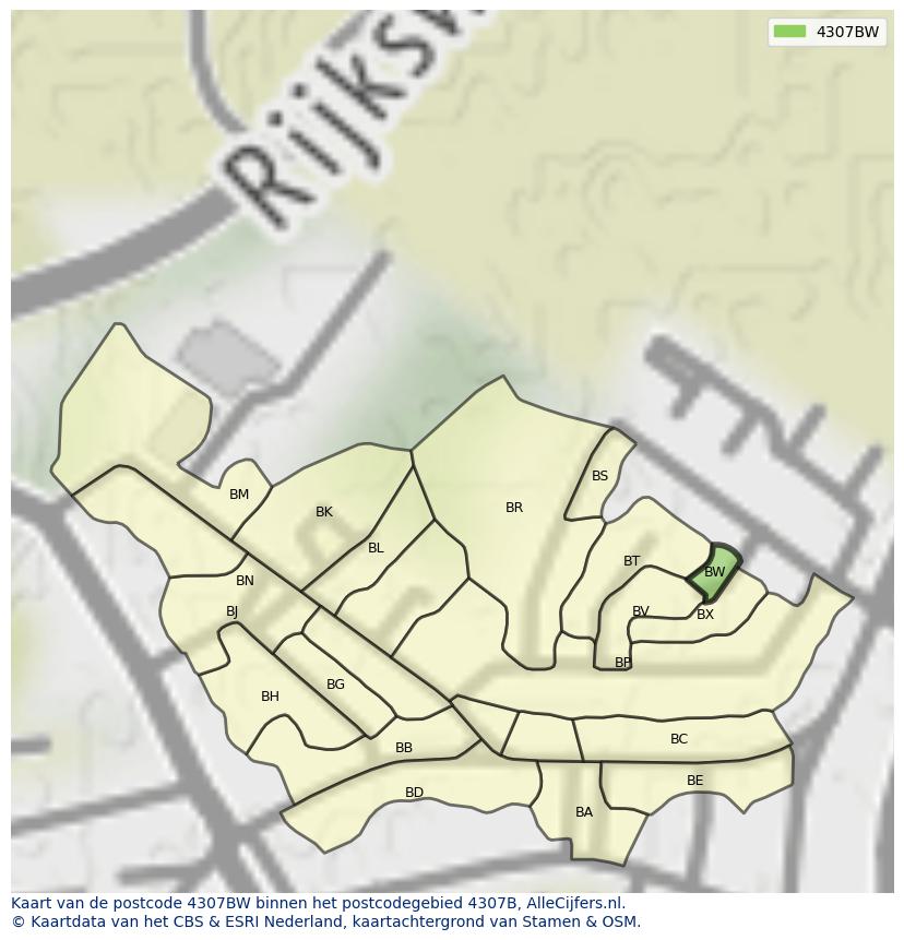 Afbeelding van het postcodegebied 4307 BW op de kaart.