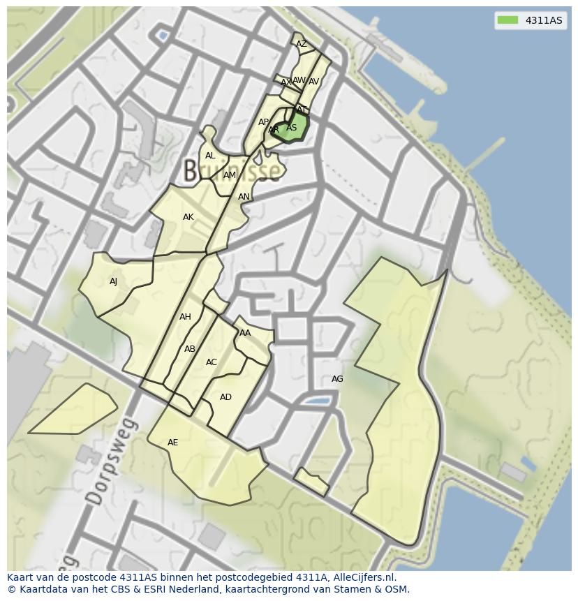 Afbeelding van het postcodegebied 4311 AS op de kaart.
