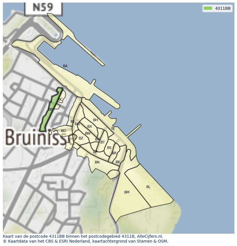 Afbeelding van het postcodegebied 4311 BB op de kaart.