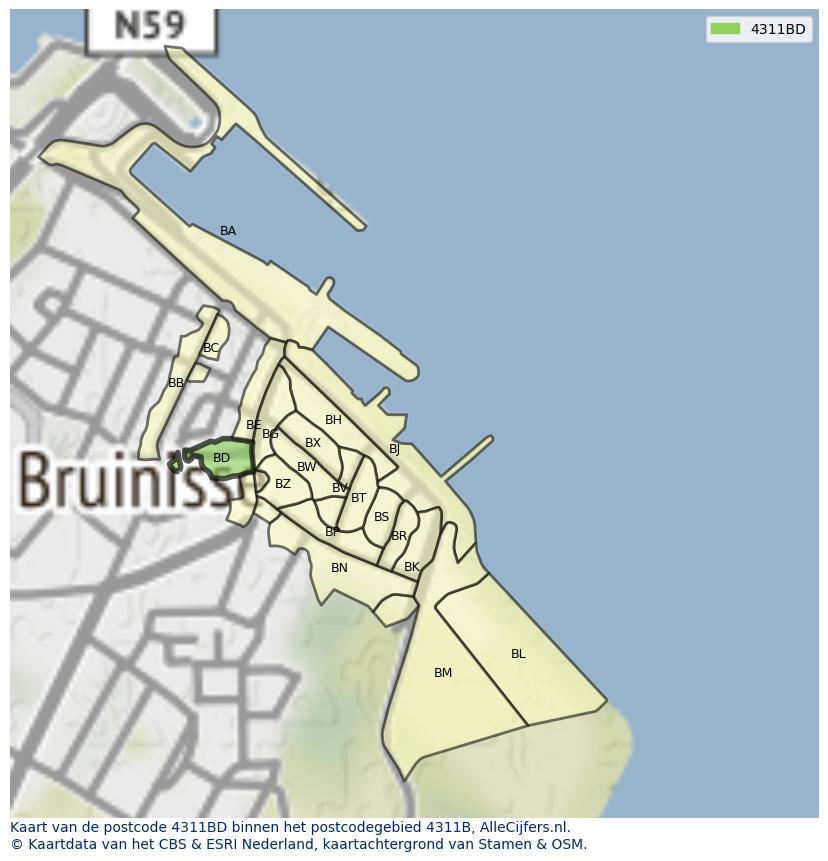 Afbeelding van het postcodegebied 4311 BD op de kaart.