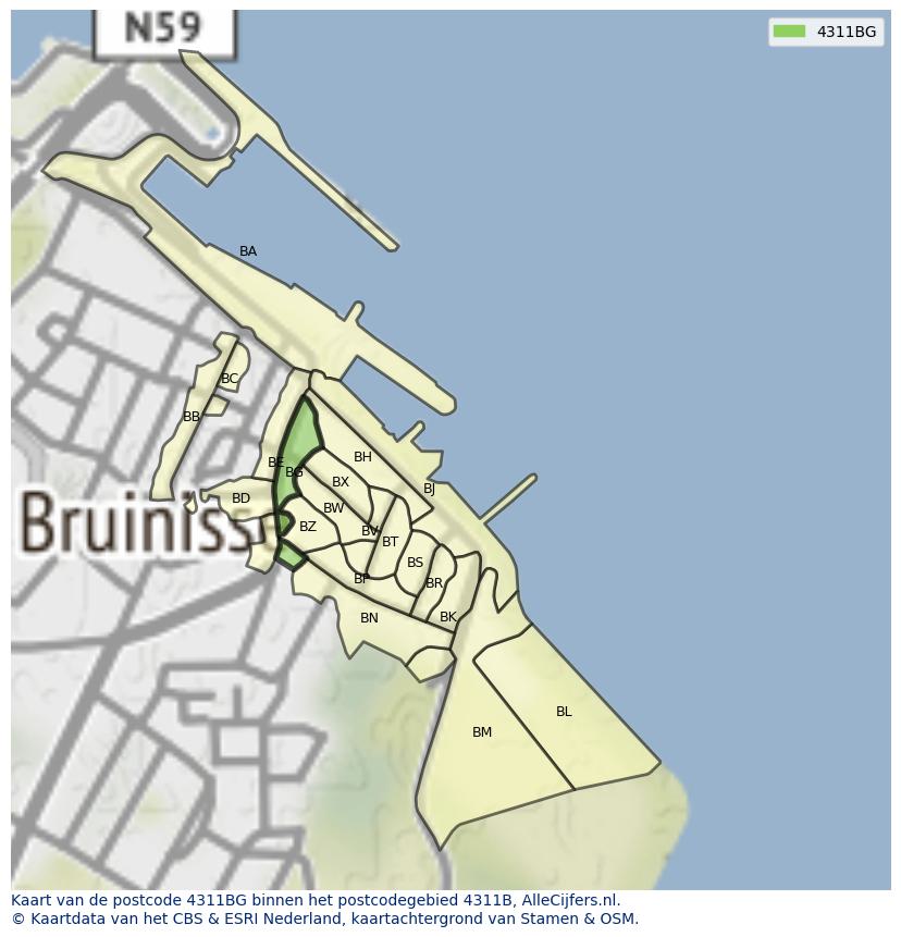 Afbeelding van het postcodegebied 4311 BG op de kaart.