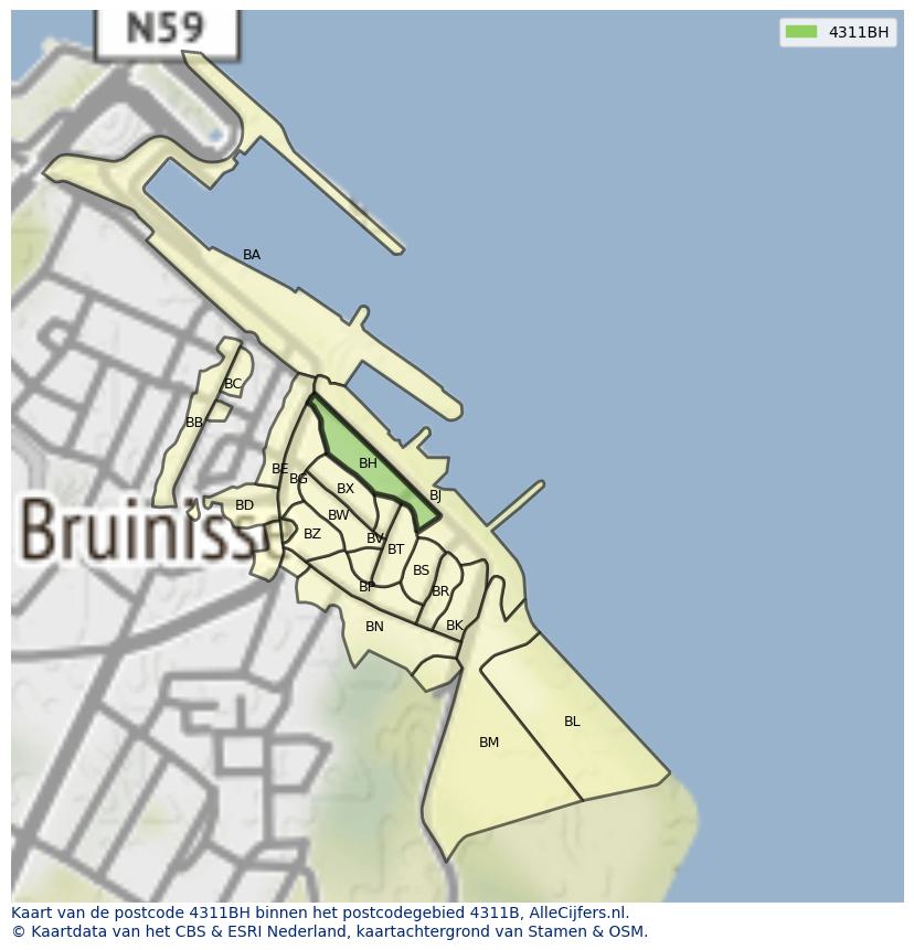 Afbeelding van het postcodegebied 4311 BH op de kaart.