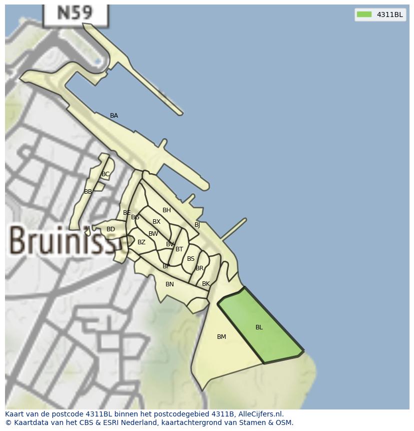 Afbeelding van het postcodegebied 4311 BL op de kaart.