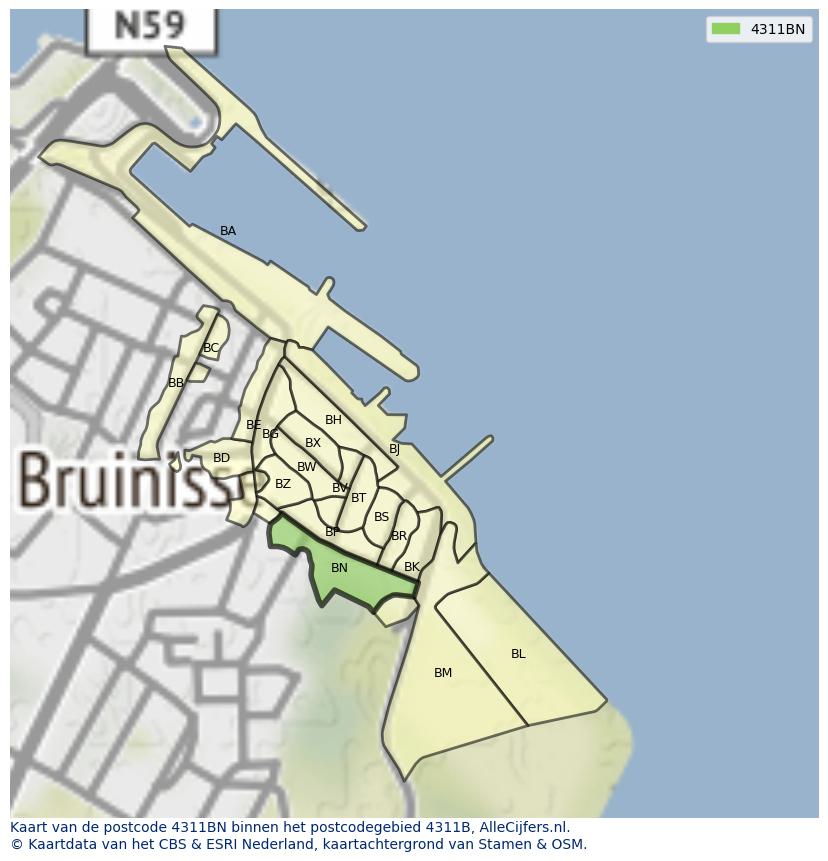 Afbeelding van het postcodegebied 4311 BN op de kaart.