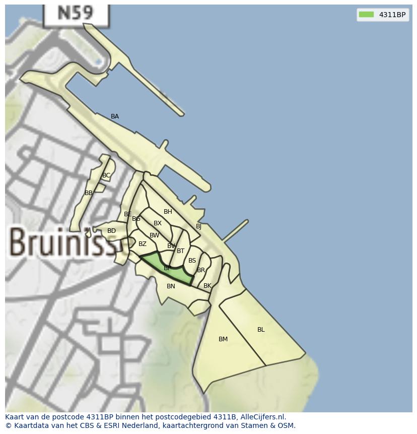 Afbeelding van het postcodegebied 4311 BP op de kaart.