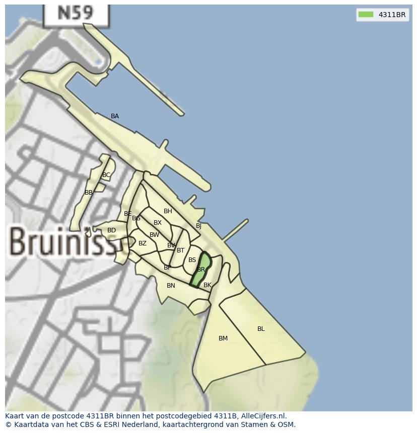 Afbeelding van het postcodegebied 4311 BR op de kaart.