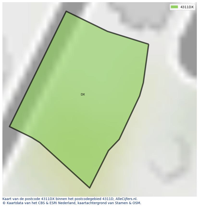 Afbeelding van het postcodegebied 4311 DX op de kaart.