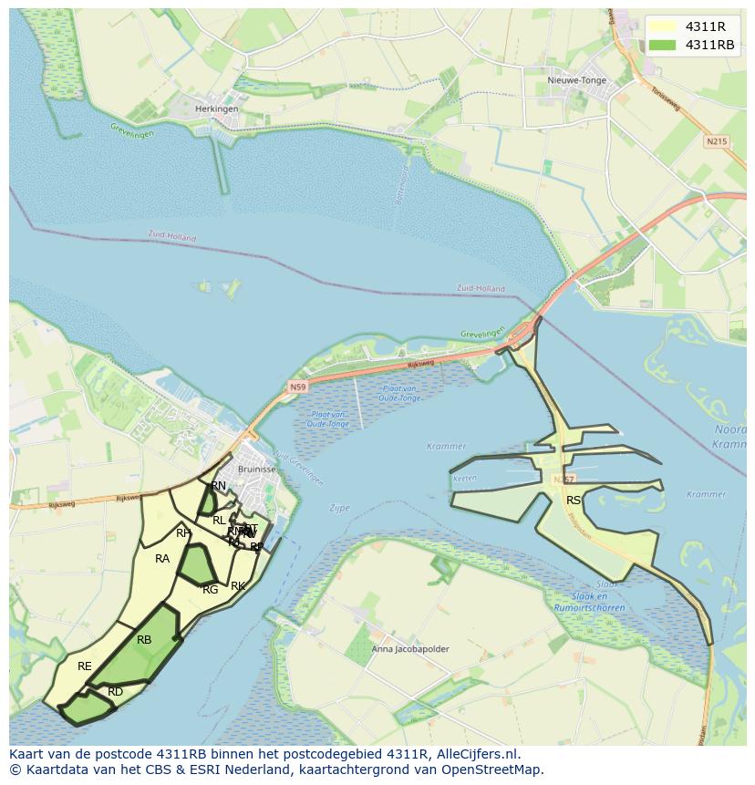 Afbeelding van het postcodegebied 4311 RB op de kaart.