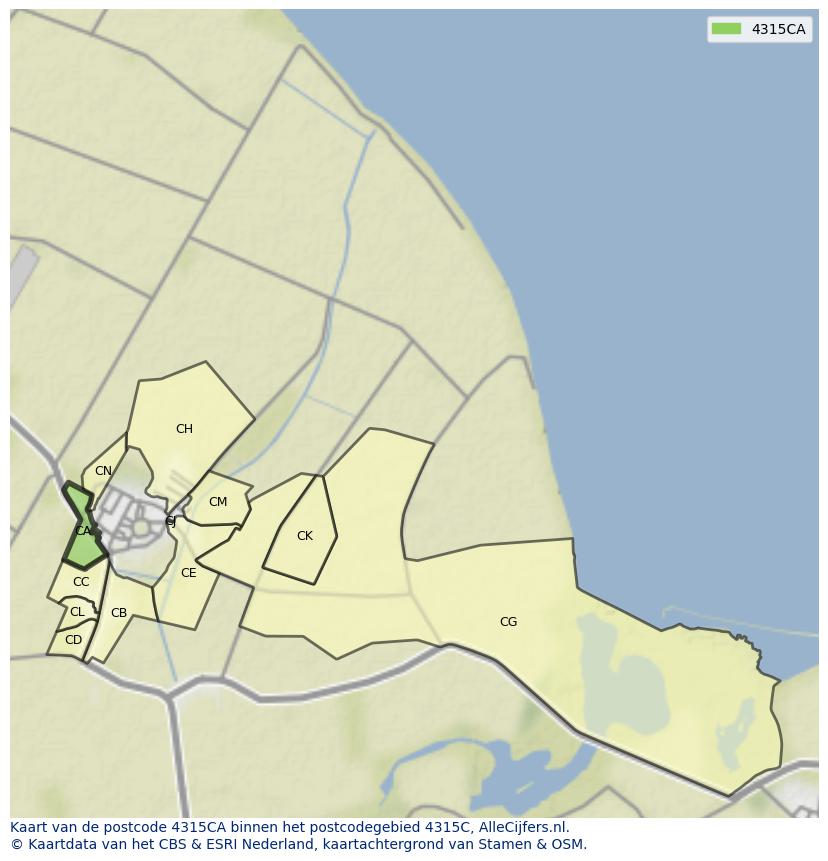 Afbeelding van het postcodegebied 4315 CA op de kaart.