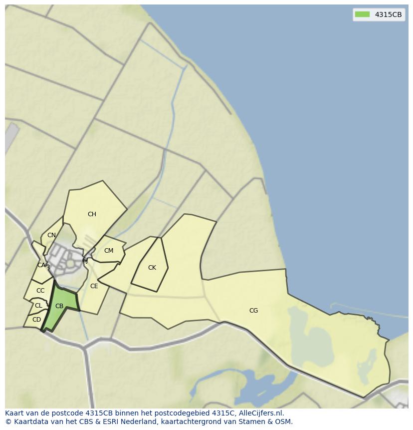 Afbeelding van het postcodegebied 4315 CB op de kaart.