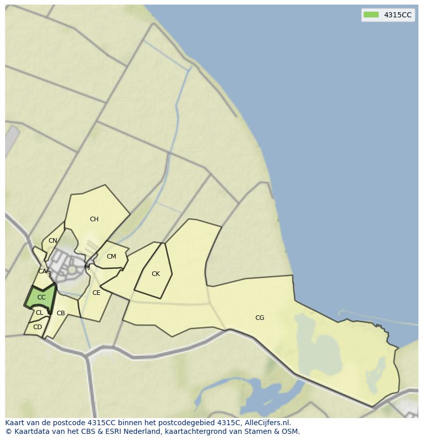 Afbeelding van het postcodegebied 4315 CC op de kaart.