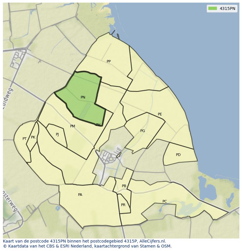Afbeelding van het postcodegebied 4315 PN op de kaart.