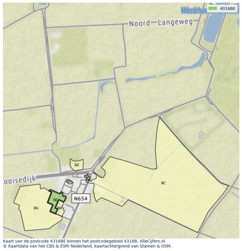 Afbeelding van het postcodegebied 4316 BE op de kaart.