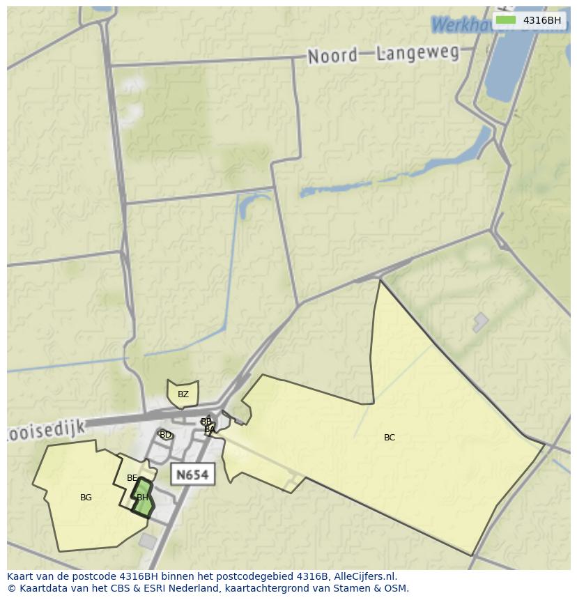 Afbeelding van het postcodegebied 4316 BH op de kaart.