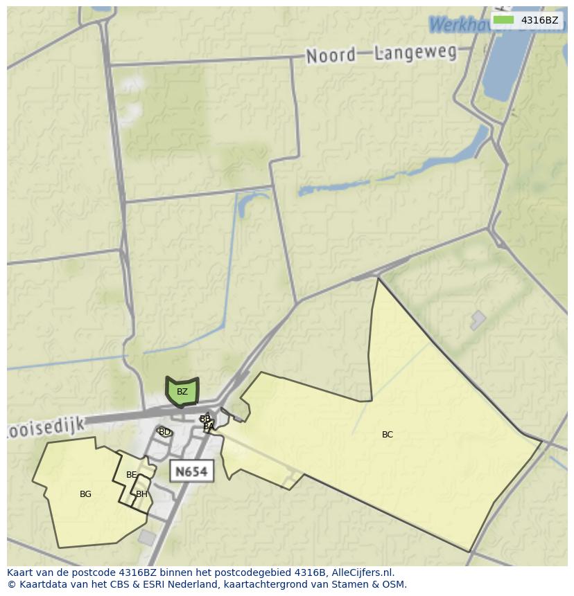 Afbeelding van het postcodegebied 4316 BZ op de kaart.