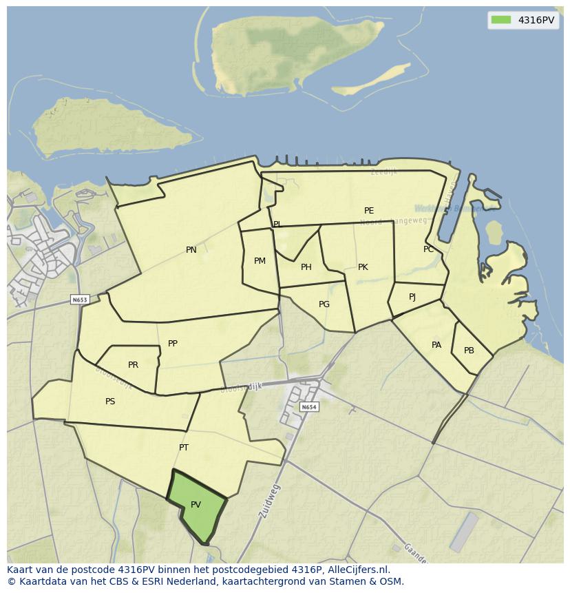 Afbeelding van het postcodegebied 4316 PV op de kaart.