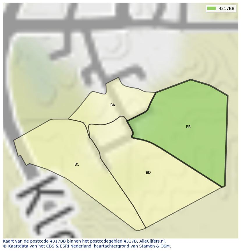 Afbeelding van het postcodegebied 4317 BB op de kaart.