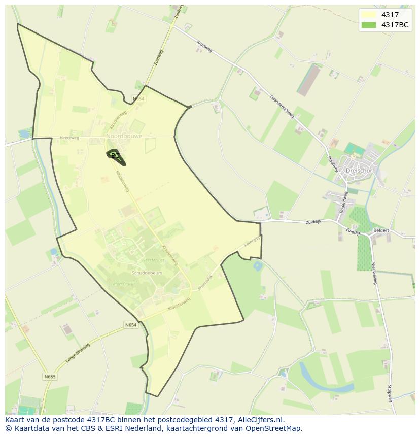 Afbeelding van het postcodegebied 4317 BC op de kaart.