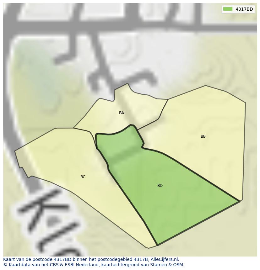 Afbeelding van het postcodegebied 4317 BD op de kaart.