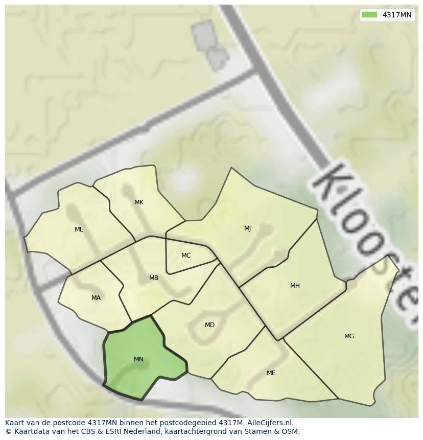 Afbeelding van het postcodegebied 4317 MN op de kaart.