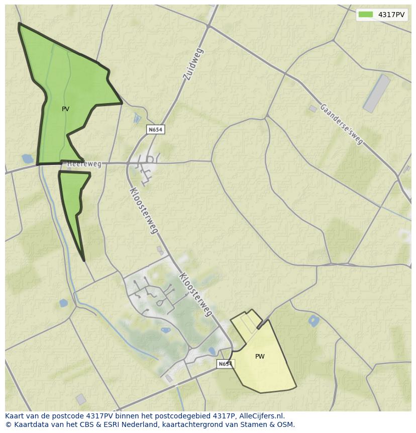 Afbeelding van het postcodegebied 4317 PV op de kaart.
