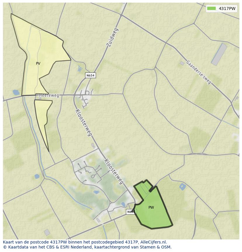 Afbeelding van het postcodegebied 4317 PW op de kaart.
