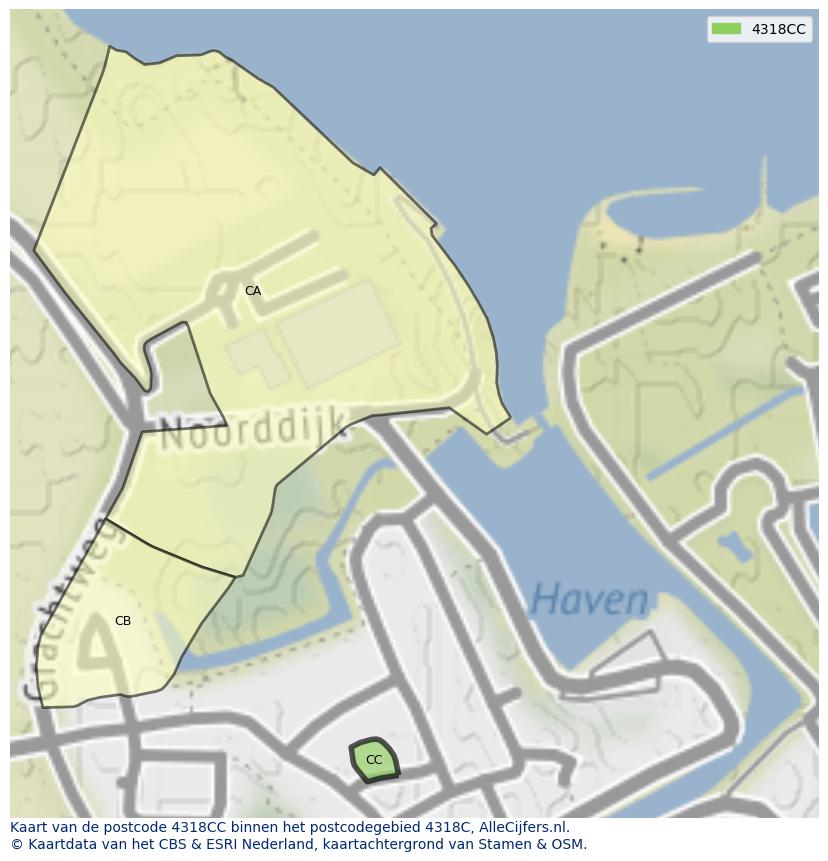 Afbeelding van het postcodegebied 4318 CC op de kaart.