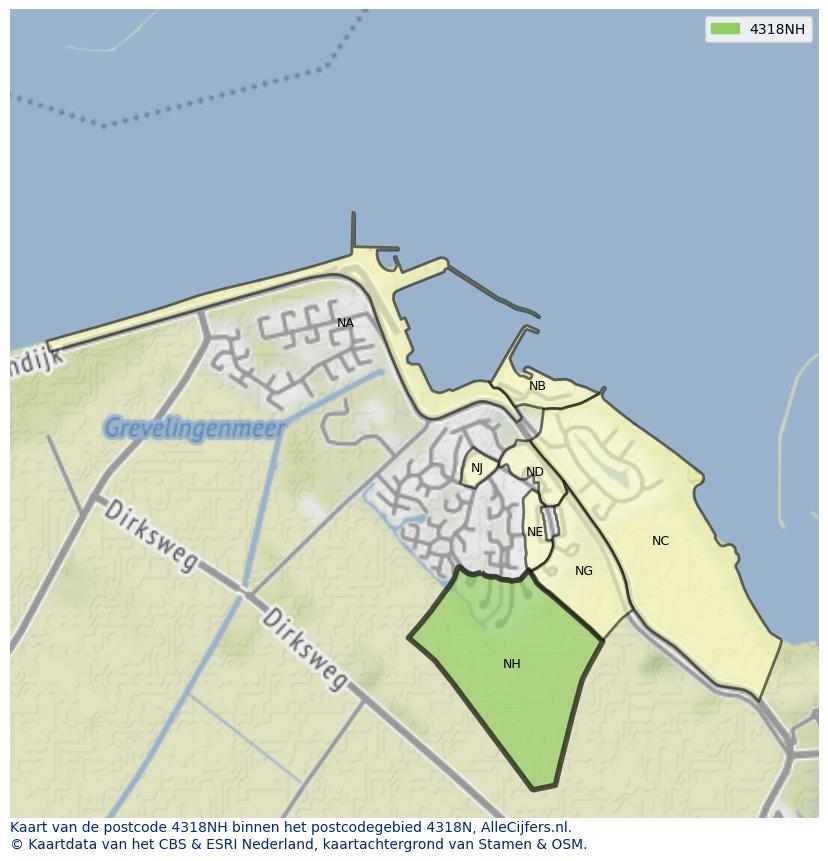 Afbeelding van het postcodegebied 4318 NH op de kaart.