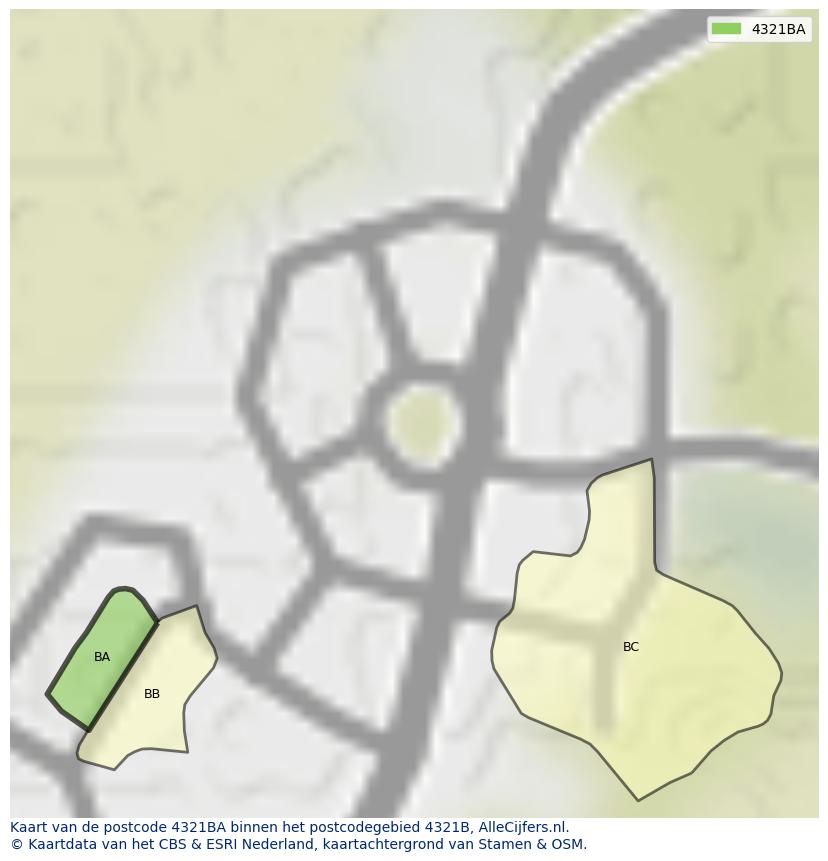 Afbeelding van het postcodegebied 4321 BA op de kaart.