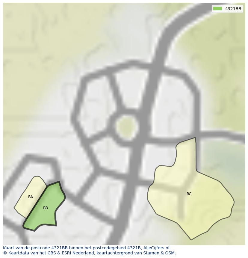 Afbeelding van het postcodegebied 4321 BB op de kaart.