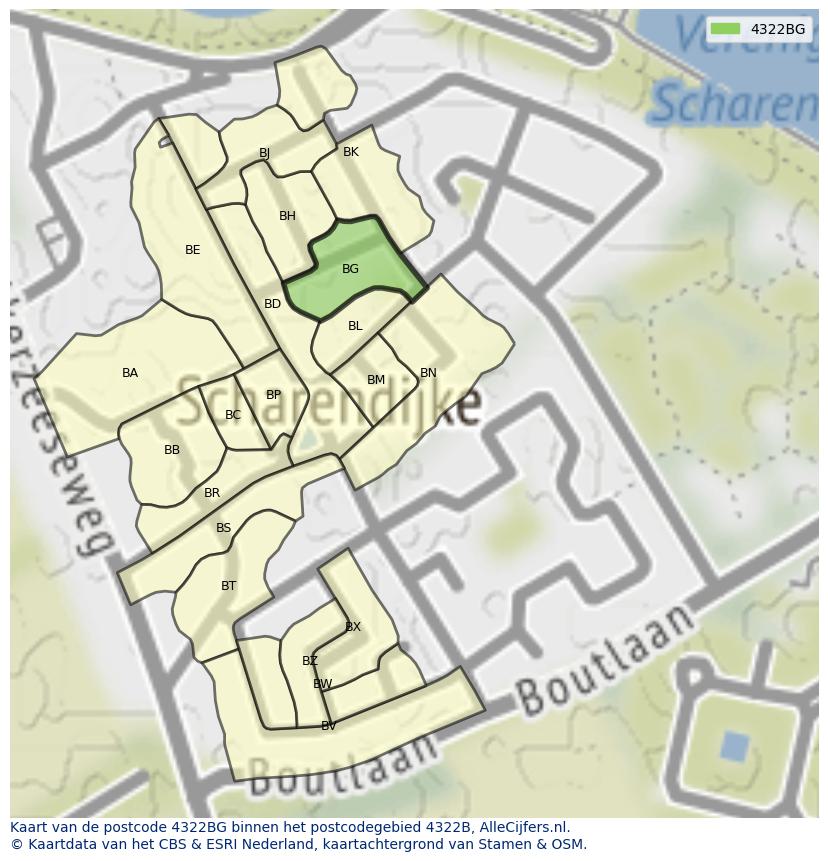 Afbeelding van het postcodegebied 4322 BG op de kaart.