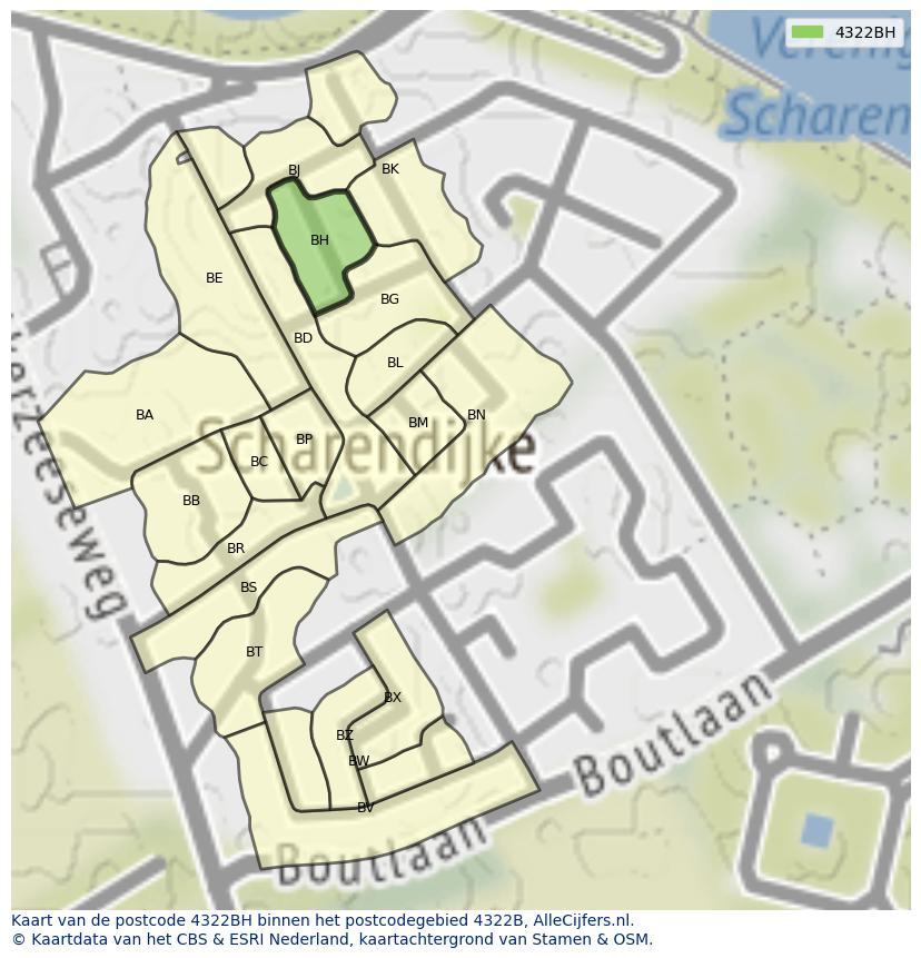 Afbeelding van het postcodegebied 4322 BH op de kaart.