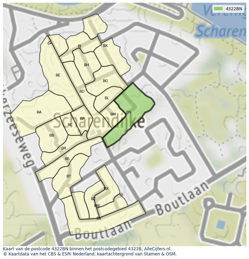 Afbeelding van het postcodegebied 4322 BN op de kaart.
