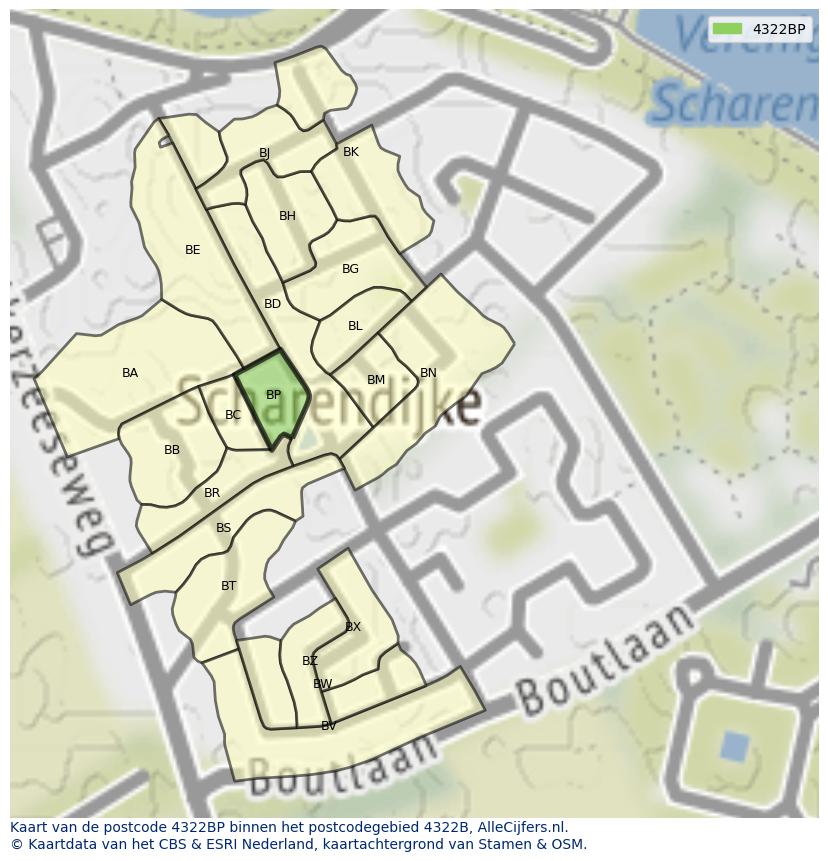 Afbeelding van het postcodegebied 4322 BP op de kaart.