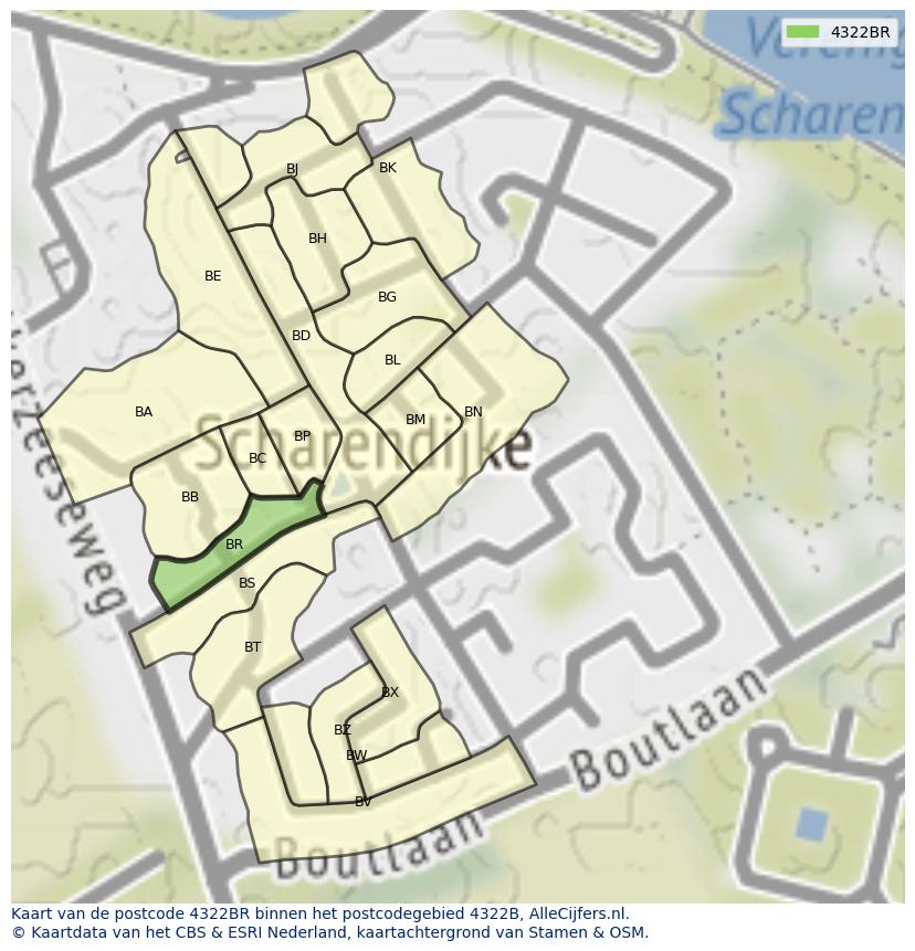 Afbeelding van het postcodegebied 4322 BR op de kaart.