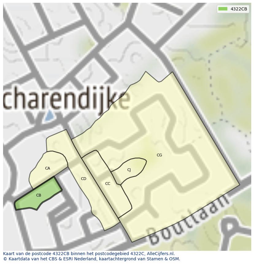 Afbeelding van het postcodegebied 4322 CB op de kaart.