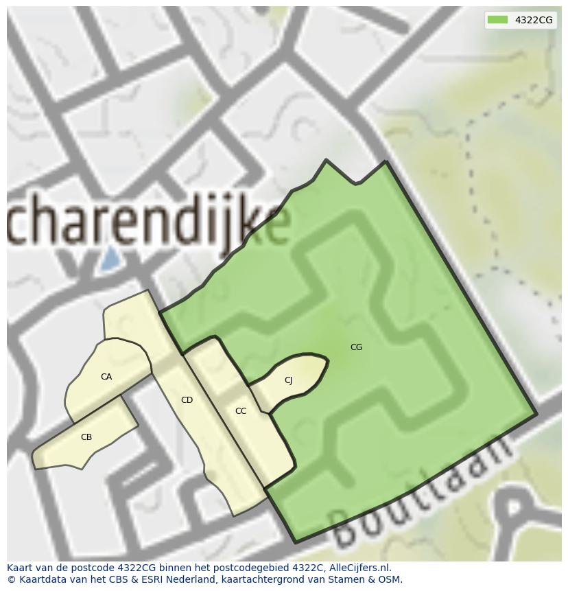 Afbeelding van het postcodegebied 4322 CG op de kaart.