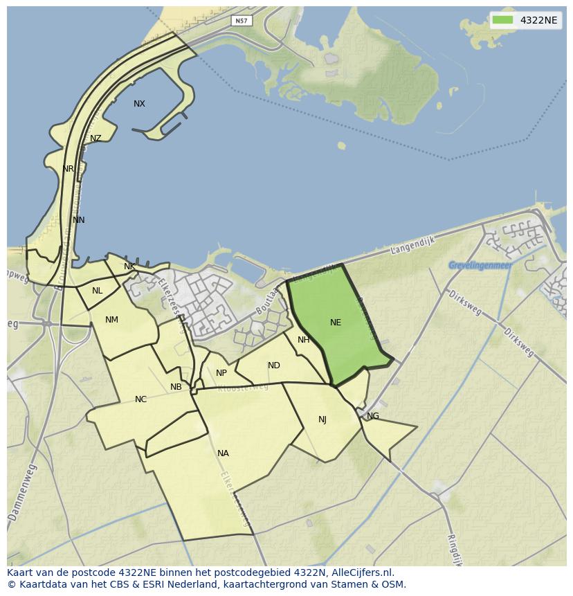 Afbeelding van het postcodegebied 4322 NE op de kaart.