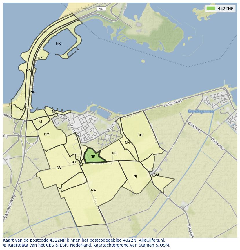 Afbeelding van het postcodegebied 4322 NP op de kaart.