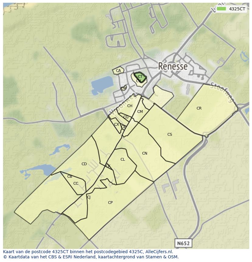 Afbeelding van het postcodegebied 4325 CT op de kaart.