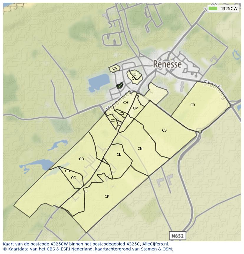 Afbeelding van het postcodegebied 4325 CW op de kaart.