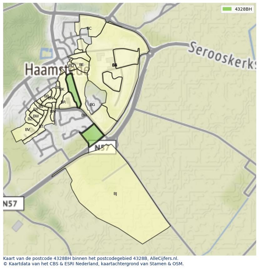 Afbeelding van het postcodegebied 4328 BH op de kaart.